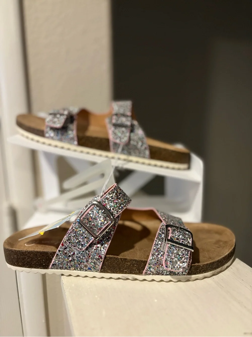 Kids' Drew Footbed Sandals Silver - Cat & Jack - Big Girl Youth Size 5 NEW